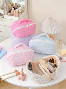 Cute Bow Flower Design Large Capacity Makeupbag Zipper Travel Wash Bag Multifunctional Portable Storage Bag Lipstick Storage Bag Women's Accessory Bag - Multicolor - View 5