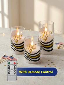 3pcs Flameless Candle Lights With Remote Control/Timer Function, Battery Operated Warm Light Candles, For Table Centerpiece Decoration, Suitable For US Independence Day, Holiday Atmosphere Decorative Lights - Warm Light - View 1