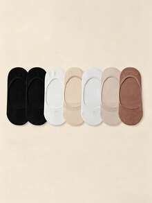 3/7 pares de calcetines invisibles de barco de unicolor para mujer, cómodos y versátiles, minimalistas antideslizantes, calcetines de unicolor adecuados para el uso diario en verano - Multicolor - Ver 7