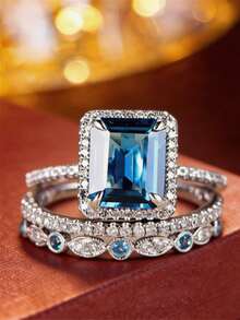 1 Set Classic Square Sugar Exquisite Stackable Ring Set, Light Luxury Engagement Party Women's Ring Set - Ring Set - View 10