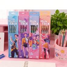 12支裝混款K-Pop偶像2B鉛筆盒裝文具組，精美收藏品，適合派對與送禮，隨機出貨 - 彩色 - 查看 5
