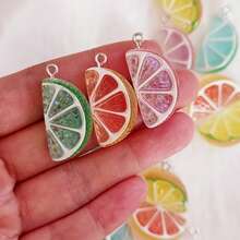 Random 1/8pcs Resin Lemon Slices, Realistic 3D Mini Lemon Charms Pendant DIY Fun Earrings Necklace Keychain Accessories - A - View 3