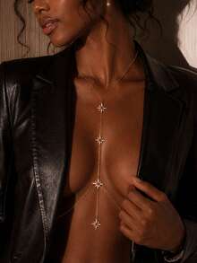 1pc Starburst Crystal Body Chain, Y-Shaped Rhinestone Star Chest Chain, Sexy Party Body Jewelry For Women - Geometry - View 2