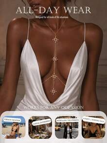 1pc Starburst Crystal Body Chain, Y-Shaped Rhinestone Star Chest Chain, Sexy Party Body Jewelry For Women - Geometry - View 3
