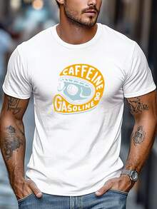 Camiseta de hombre de talla, relajada y casual, sencilla y limpia, con estampado de & GASOLINE, camiseta de verano de manga corta y cuello redondo. - Negro - Ver 3