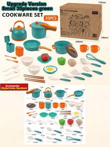 Juego de cocina para niños, juego de cortar alimentos para niños, alimentos de juego simbólico frutas y verduras educativas, ollas y sartenes de tamaño realista, verde y rosa adecuado para niños y niñas para jugar, incluye cocinar, saltear, cortar verduras y otros utensilios de cocina - Multicolor - Ver 15