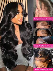 Body Wave 250% Density 13x4/13x6 HD Transparent Lace Frontal Human Hair Wigs Brazilian Pre Plucked With Baby Hair Water Wave Lace Front Wig For Women Natural Black - Natural Black - 查看 3