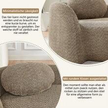 Minimalist Teddy Fleece Sofa With Rounded Design, Softly Padded Couch With Cushions, Versatile For Living Room, Bedroom And Studio. - 棕色 - 查看 5