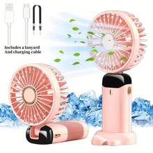 1pc Ultra-Portable Mini Handheld Electric Fan, USB Rechargeable Portable Fan, 5 Wind Speeds, Digital Display, Neck Strap, Foldable Desk Fan With Stand, Suitable For Summer Office, Beach, Dorm, Outdoor, Travel, Camping, School, Room Decor 800mAh - Multicolor - View 13