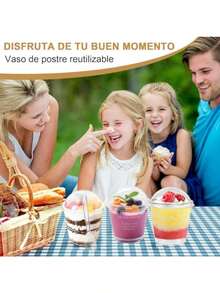 Tazas de Postre 7 Onzas 50 Vasos de Postre con Tapas y Cucharas 200ml Copa Redonda de Postre Vasos de Aperitivo para Mousse Pudding Helado Bebidas Etc. - 7 onzas - Ver 2