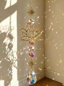 1pc Lotus Window Crystal Sun Catcher, Colorful Glass Hanging Ornament, Indoor Window Light Catcher, Garden Sun Room Decor - Multicolor - View 2