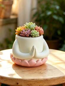 1 chiếc chậu trồng cây mọng nước hình bàn tay thiền, chậu hoa đế sen bằng nhựa resin, trang trí cây cảnh cử chỉ cầu nguyện sáng tạo, phù hợp trang trí nhà cửa - trắng - Xem 3