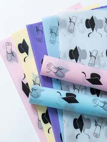 20 Sheets/Set Graduation Cap & Diploma Print Translucent Frosted Thin Paper, Minimalist Macaron Pastel Colors, Waterproof Tear-Resistant Matte Wrapping Paper, Lightweight Bouquet Wrapping Paper, Suitable For Graduation Parties, Gift Wrapping And DIY Decorations - Graduation Gift Paper - View 1