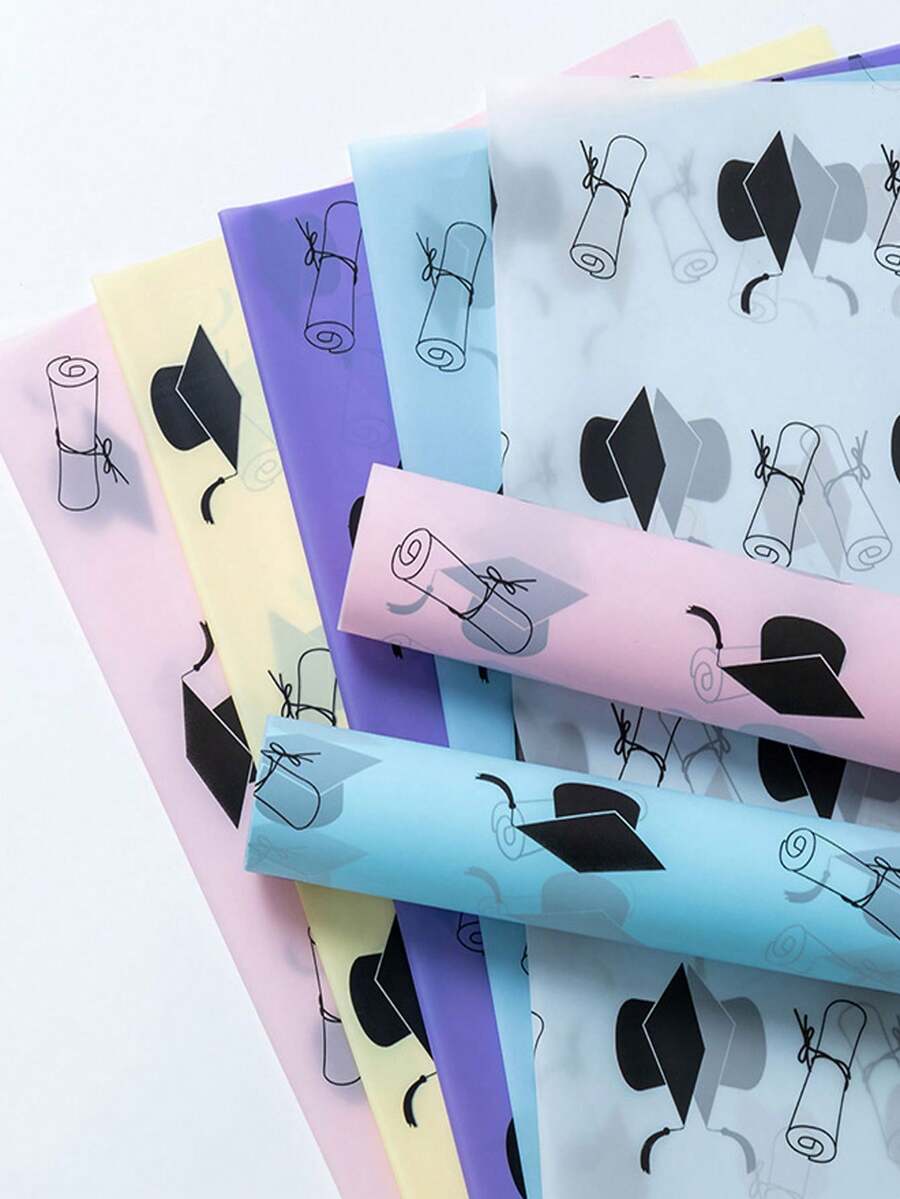 20 Sheets/Set Graduation Cap & Diploma Print Translucent Frosted Thin Paper, Minimalist Macaron Pastel Colors, Waterproof Tear-Resistant Matte Wrapping Paper, Lightweight Bouquet Wrapping Paper, Suitable For Graduation Parties, Gift Wrapping And DIY Decorations - Graduation Gift Paper - View 1