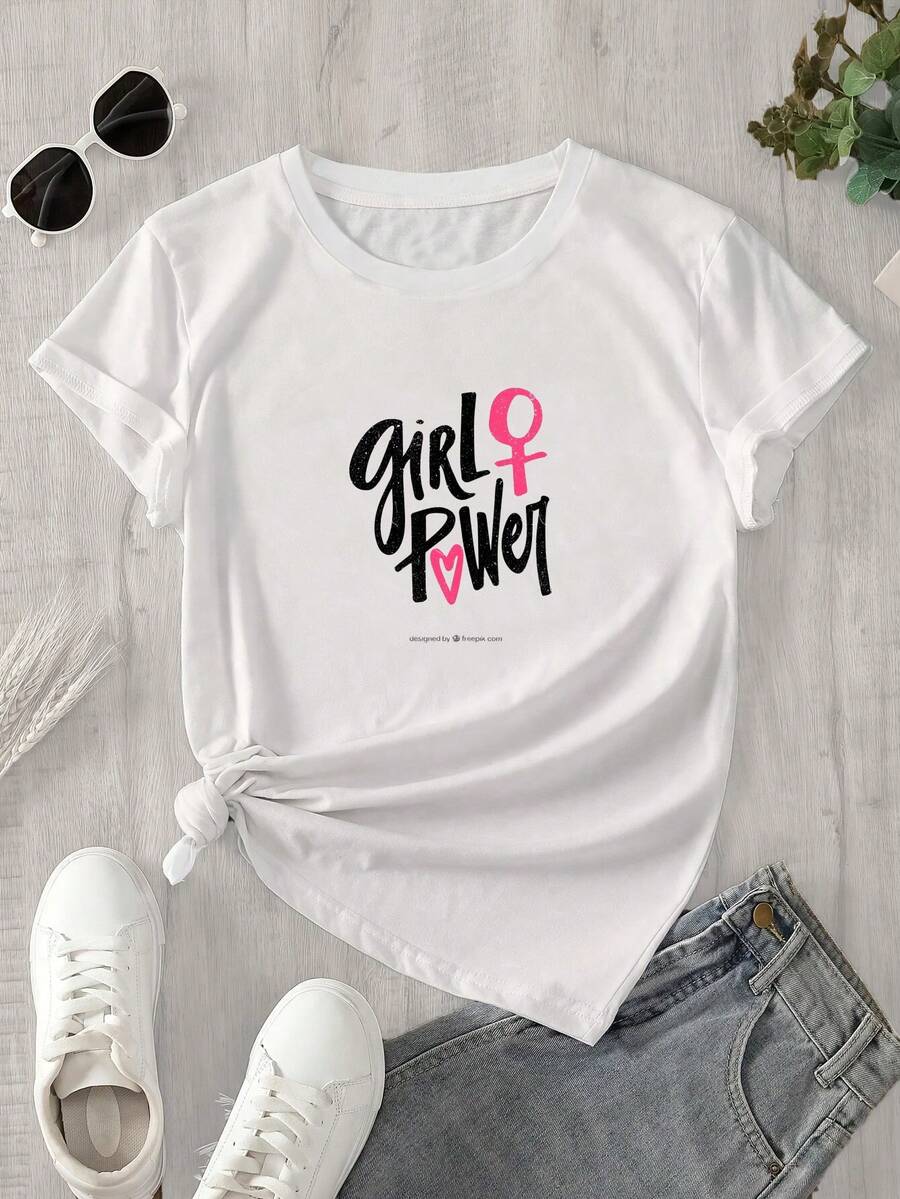 Vestido de mujer de manga corta y cuello redondo con estampado manuscrito, perfecto para todas las estaciones. - Blanco - Ver 1
