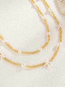 Cadena de cintura de perlas estilo playa, conjunto de cadena corporal elástica con cuentas minimalista y sexy - Multicolor - Ver 3