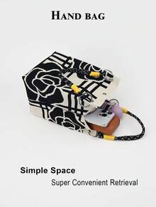 Tas tangan wanita kasual colorblock ini menampilkan desain pegangan tali anyaman hitam dan putih, sangat cocok untuk wanita pekerja, guru, dan pelajar. - Putih - View 5