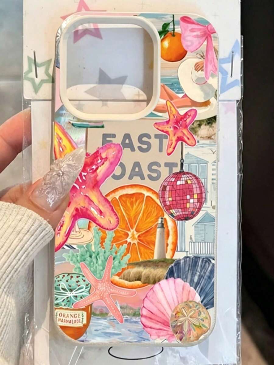 1pc Beach Starfish Fruit Light Ball Pattern Personalized Frosted Full Coverage Shockproof TPU Phone Case Compatible With Apple 17 16 15 14 13 12 11 Pro Max - Multicolor - View 1