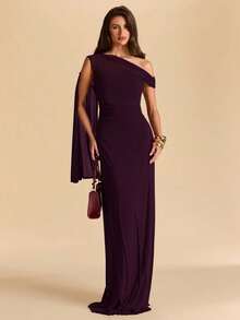 xheSHEIN  Vestido de sirena ajustado con cuello asimétrico y drapeado asimétrico en color morado berenjena rosa, vestido de malla para vacaciones y playa, primavera/veranoxhe - Granada - Ver 1