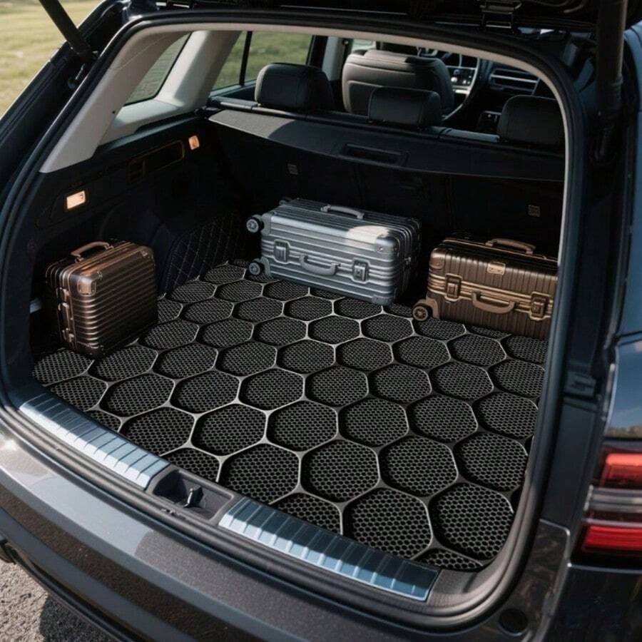 Black Hexagonal Car Trunk Mat - Durable Floor Mat, And Practical, Suitable For Daily Travel, Carrying And Secure Cargo Storage, Car Trunk Mat, Car Interior Accessory