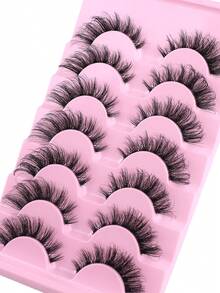 NAIJEMA 5 Pairs Thick Fox Eye Faux Mink Eyelashes, Fluffy Wispy Curly 3D Natural Cat Eye False Eyelashes, Reusable For Party And Daily Wear, Suitable For Various Occasions - Black - View 3
