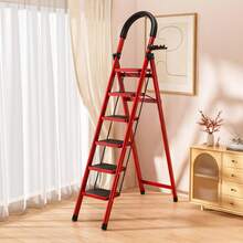 Heavy-Duty Five-Step Red Portable Folding Ladder, With A Weight Capacity Of 500 Pounds, Durable Metal Folding Ladder With Non-Slip Steps, Lightweight And Easy To Carry, Multi-Functional Ladder Suitable For Home And Kitchen, Sturdy Handle - 6 bậc thang màu đỏ - Xem 2