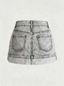Gesteppter lässiger sexy Denim-Minirock mit Schneeflocken-Steppung, geeignet für Dates, Feiertage, Geburtstage, Partys, alle Jahreszeiten Sommer - Grau - Übersicht 2