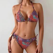 New 2026 Model: Two-Piece Bikini With Print And Halter Straps For Women; Bikini For Beach And Spa - Green - View 9