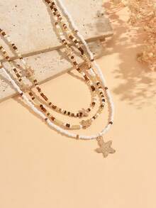 Set Kalung Berlapis-lapis Gaya Bohemian Ocean 3pcs/Set, Kalung Choker Liontin Bintang Laut Manik-manik Desain Unik, Cocok untuk Pemakaian Sehari-hari, Foto Liburan, dan Kencan, Ukuran, Jumlah, dan Susunan Warna Manik-manik Acak dan Tidak Tetap - beraneka warna - View 3