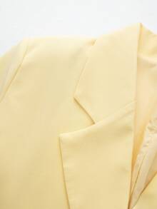 Lace Patchwork Loose Short Blazer Jacket - Yellow - View 3