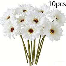 2/4/10/20支人造絲非洲雛菊花莖，大宗假雛菊，適用於DIY手工藝、居家、婚禮派對花瓶中心裝飾、桌面花環裝飾 - 白色 - 查看 9