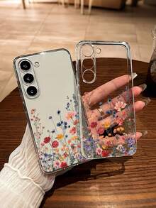 Ditsy Floral Painted Precise Cutouts Transparent Painted Minimalist Fashion Creative Shockproof Phone Case Compatible With Ip 17/Ip 17pro/Ip 17promax/ IP16/11/16pro/16plus/16promax/16e/15Promax/13/14/12/XS/XR/7G/8P, Compatible With Samsung Galaxy S26/S26PLUS/S26 UltraS25/S25PLUS/S25 Ultra/A16/A36/A26/A56/A50/A12/A32/A52/A72/A51/A21S/A13/A14/S24/S24PLUS/S24Ultra/S20/S23/S22/A53/S20FE/S21/, Shockproof Phone Protective Case - Multicolor - View 2