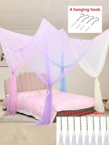 Dosel de cama con mosquitera, mosquitera de 4 postes de esquina, dosel de cama King desde el techo, con 4 piezas de colgantes con borlas, decoración de habitación gótica/princesa, tienda de cama con mosquitera, decoración de dosel de cama gemela para la mayoría de las camas dobles y cortinas de cama para interiores y exteriores - Mosquitera de cuatro puertas - Ver 15