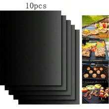 10pcs Large Baking Mat Set, Outdoor Barbecue Mats Suitable For Home, Restaurant, Camping, Electric Ovens, Gas Ovens, Toasters, Grills, Kitchen Tools, Black, High-Temperature Resistant, Reusable, Easy To Clean - 10Pcs - View 9
