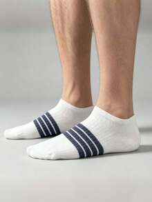 1/5 Pairs Men's Striped Boat Socks, Comfortable Breathable Sports Socks, Moisture-Wicking, Suitable For Daily Wear, Business, All Seasons - Multicolor - View 2