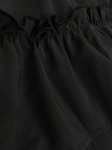 Women's Fashion Solid Color Ruffle Hem Patchwork Skirt, Casual Elegant Flared Asymmetric Hem Skirt With Waist Drawstring And Ruffle Details Black Spring - 黑色 - 查看 4