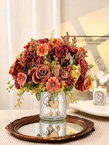 1/3/5/80件人造玫瑰花、刺繡球、雛菊花束、人造花束，適用於居家、餐廳、客廳、婚禮裝飾，秋季人造花、秋季花束、感恩節家居裝飾、春夏秋季裝飾 - 橘色 - 查看 7