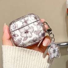 Estuche de auriculares transparente con estampado floral de manzana compatible con AirPods 1/2 y AirPods Pro - Multicolor - Ver 13