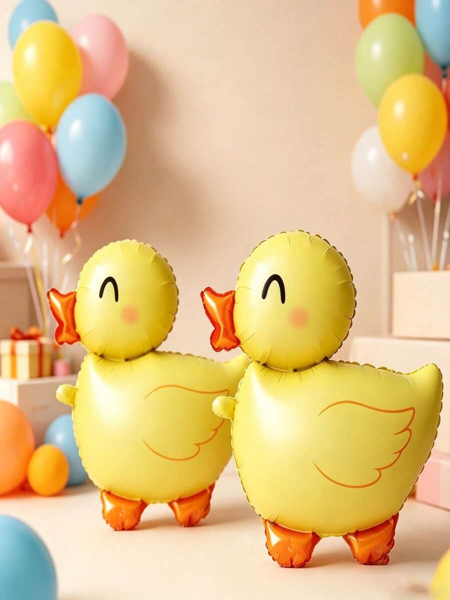 2pcs Cartoon Yellow Duck Shaped Aluminum Foil Balloons - Birthday Party/1st Birthday Celebration/Photography Props Decoration Balloons - View 1