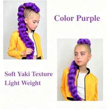 1 Pack Purple Braiding Hair Bundles, 26 Inch Pre-Stretched Straight Crochet Hair, Synthetic Fiber, Suitable For Holidays, Parties, Back To School And New Semester - View 2