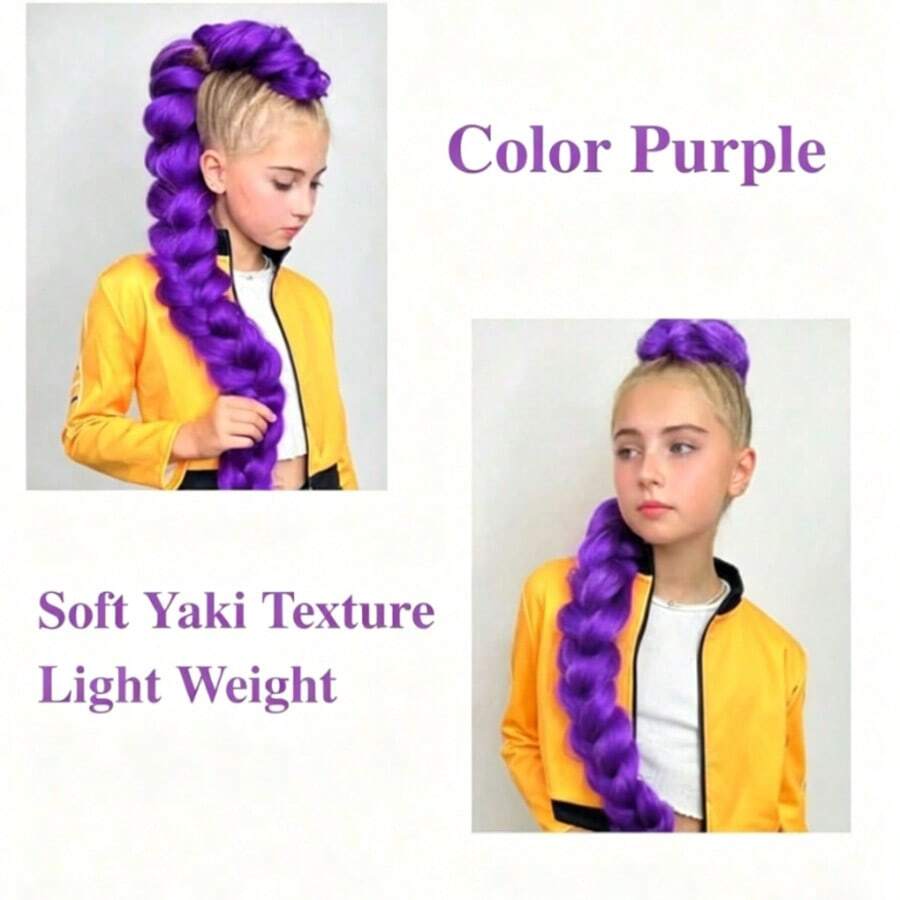 1 Pack Purple Braiding Hair Bundles, 26 Inch Pre-Stretched Straight Crochet Hair, Synthetic Fiber, Suitable For Holidays, Parties, Back To School And New Semester