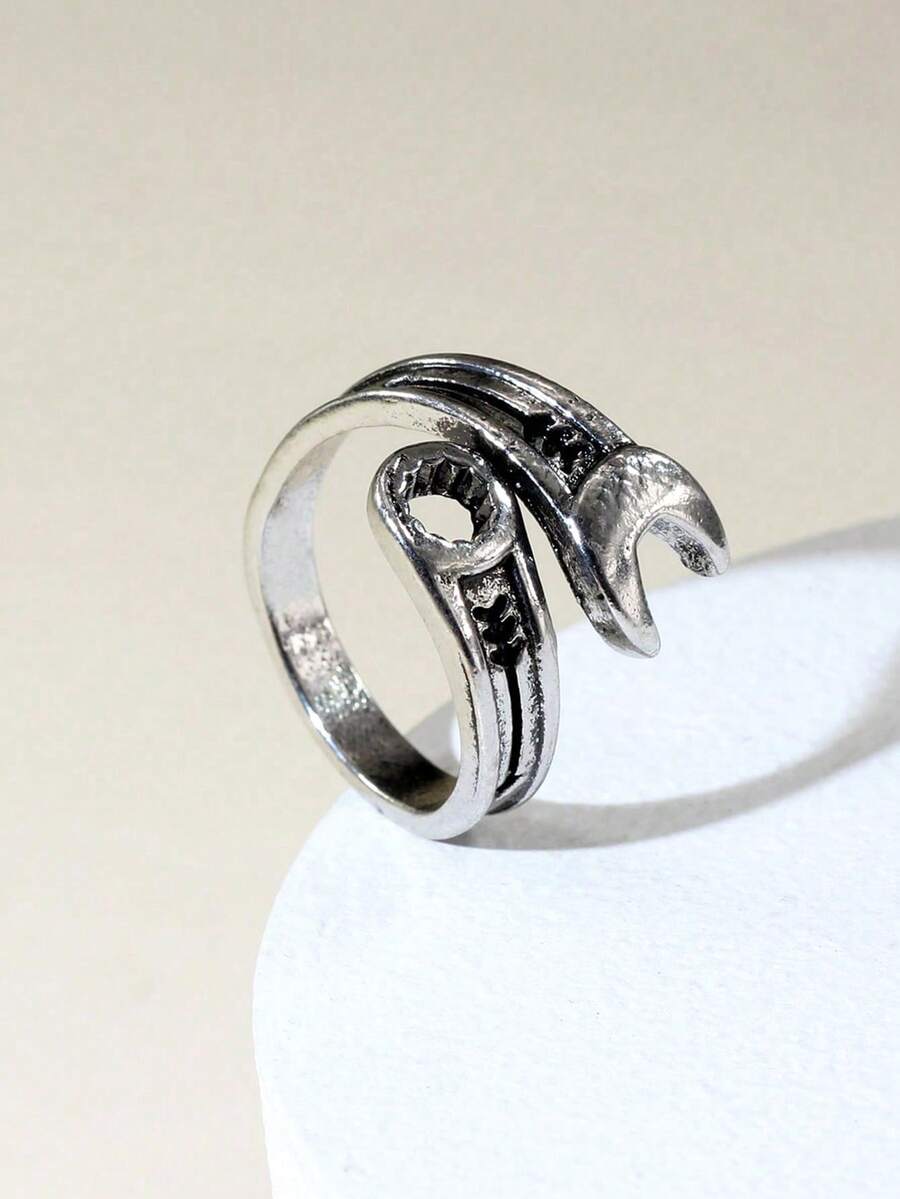 1pc Hip-Hop Personalized Wrench Shaped Ring - Antique Silver - View 1