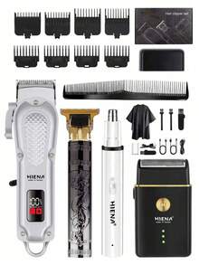 HIENA Men's 4-Piece Hair Clipper Set, Beard Trimmer + Electric Clipper, Available Individually/As A Set, Professional Hair, Beard, And Sideburn Trimming Tool, Holiday Gift - White - View 1