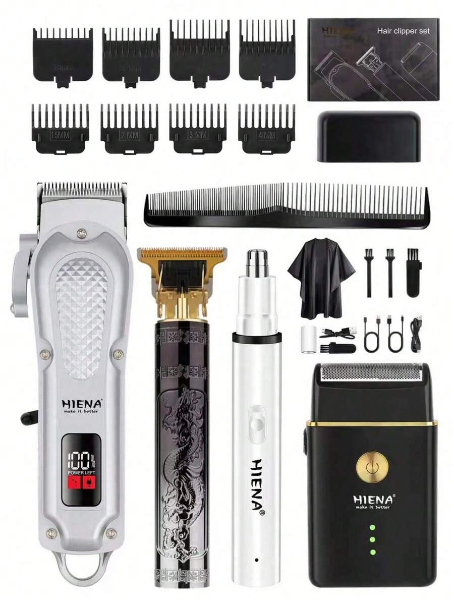HIENA Men's 4-Piece Hair Clipper Set, Beard Trimmer + Electric Clipper, Available Individually/As A Set, Professional Hair, Beard, And Sideburn Trimming Tool, Holiday Gift - White - View 1