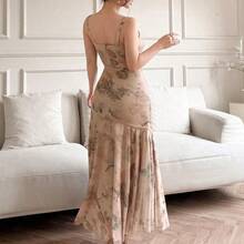 jianchaimaoyi02  Vestido sin mangas con estampado floral elegante para mujer - Caqui - Ver 4