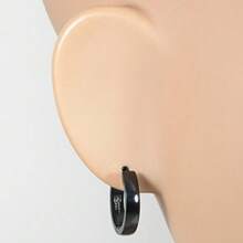 Stainless Steel Curved Face Round Hoop Men Earrings Silver Blue Rose Gold Black 20mm - cepillo para polvo de bronce - Ver 6