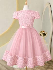 Robe en maille jacquard verte nuageuse pour filles, convient pour les vacances, les fêtes, les mariages - Rose bonbon - Voir 3