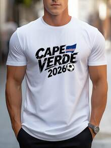 Camiseta de manga corta de algodón puro para hombre con estampado gráfico de la bandera de Cabo Verde 2026 y balón de fútbol, casual de verano, transpirable, suave, uso diario, regalo de vacaciones, regalo de Navidad y Año Nuevo, regalo para el calcetín, esencial de vacaciones europeas, ajuste regular, cómoda, moda 2023, ligera, fácil de cuidar, atuendo de vacaciones - Blanco - Ver 6