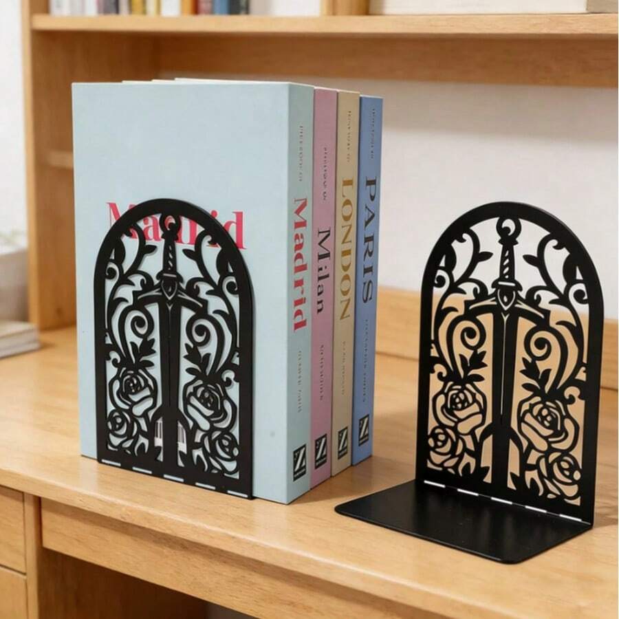 Hollow Metal Bookend With Natural Floral Pattern, Suitable For Organizing And Decorating Bookshelves And Bookcases, An Artistic Gift For Book Lovers, Bibliophiles And Office Workers - One Size - View 1