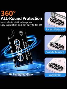 1 Set - Protector de lente de vidrio templado transparente de alta definición, ultra delgado, resistente a arañazos y con adhesivo fuerte en color rosa, con anillo metálico, compatible con Samsung Galaxy A37 A57 A56 S24 PLU S26 Ultra S23 Ultra S24 Ultra A15 A55 A54 A35 A14/24/34 y otras películas protectoras de cámara - Rosa Pálido - Ver 7